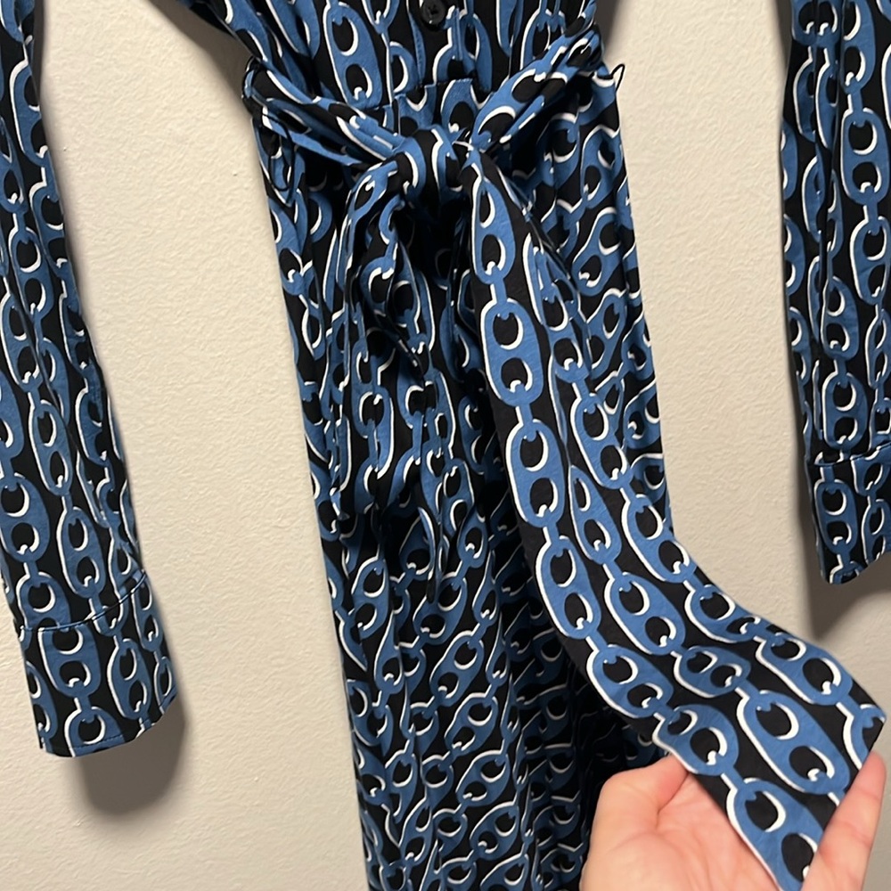 BODEN Laura Jersey Midi Shirt Dress, Blue, Geo Chain, Size 4L - Picture 7 of 12